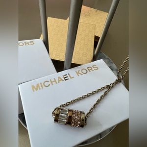 Michael Kors Necklace Rondelle Style - Gold, Rose Pink Clear Crystal